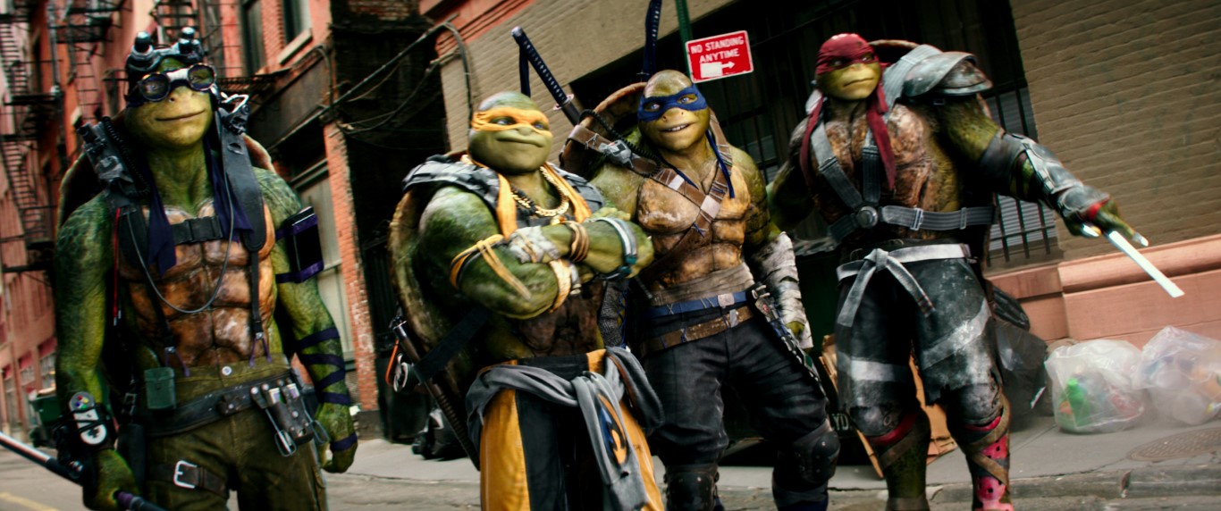 Left to right: Donatello, Michelangelo, Leonardo and Raphael in Teenage Mutant Ninja Turtles: Out of the Shadows from Paramount Pictures, Nickelodeon Movies and Platinum Dunes